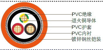 2+E聚氯乙烯绝缘，聚氯乙烯护套铠装电缆,0.6/1kV 