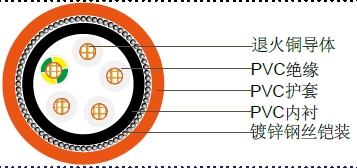 多芯+E聚氯乙烯绝缘，聚氯乙烯护套铠装控制电缆,0.6/1kV