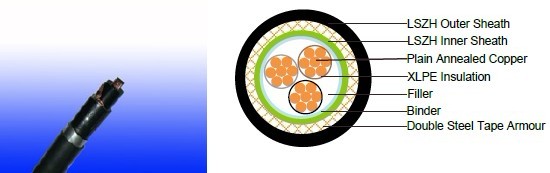 600/1000V XLPE Insulated, LSZH Sheathed, Double steel tape Armoured Power Cables (3cores)